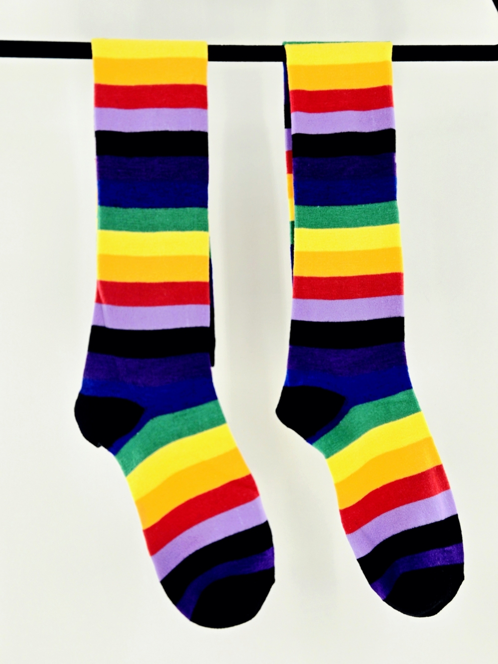 NEW! 🌈 🧦 PRIDE & SOLIDARITY Rainbow Striped HIGH SOCKS CUTE BOLD UNISEX FUN OS - Picture 8 of 12